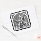 Monnik bij middeleeuwse schrijftafel vierkante sticker (Envelop)