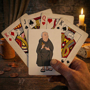 Monnik met kruis in middeleeuwse religieuze mantel pokerkaarten