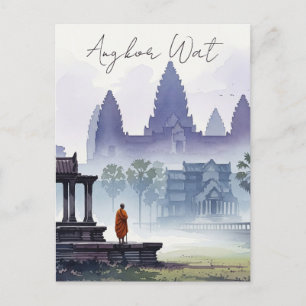 Monnik op de Angkor Wat Cambodja Waterverf Briefkaart