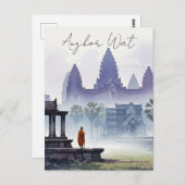 Monnik op de Angkor Wat Cambodja Waterverf Briefkaart (Voorkant / Achterkant)