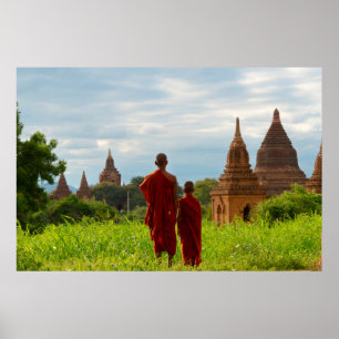 Monniken met oude tempels poster