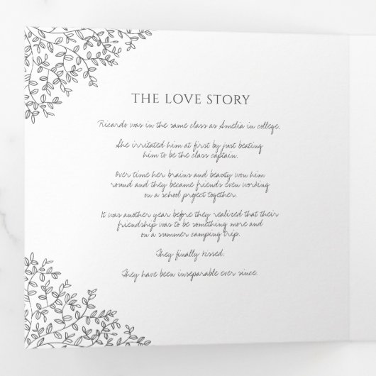 Mono monogram kunstverhaal inwijding bruiloft drieluik programma (Binnenzijde eerst)