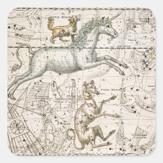Monoceros uit 'A Celestial Atlas', café in 1822 Vierkante Sticker (Voorkant)