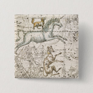 Monoceros, van 'A Celestial Atlas', pub. in 1822 Vierkante Button 5,1 Cm