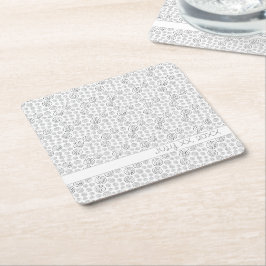 Monochromatic Black Geometric Swirls Pattern Vierkante Kartonnen Onderzetter