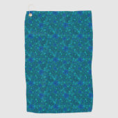 Monochromatic dark turquoise blue retro floral golfhanddoek (Voorkant)