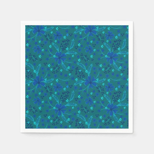 Monochromatic dark turquoise blue retro floral servet (Voorkant)