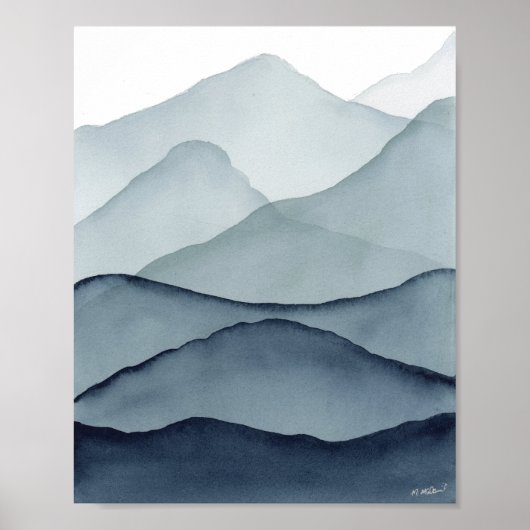 Monochromatic Watercolor Mountains Poster (Voorkant)