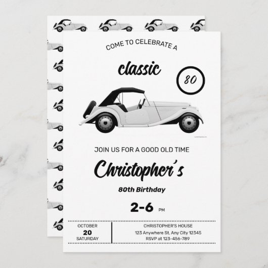 Monochromatique classique voiture Invitation d'ann (Devant / Derrière)