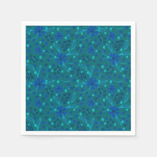 Monochromatisch donker turquoise blauw retro bloem servet