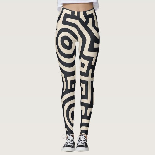 monochromatisch geometrisch doolhof leggings (Voorkant)