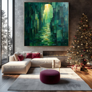 Monochromatisch groen Abstract pad met boog Canvas Afdruk