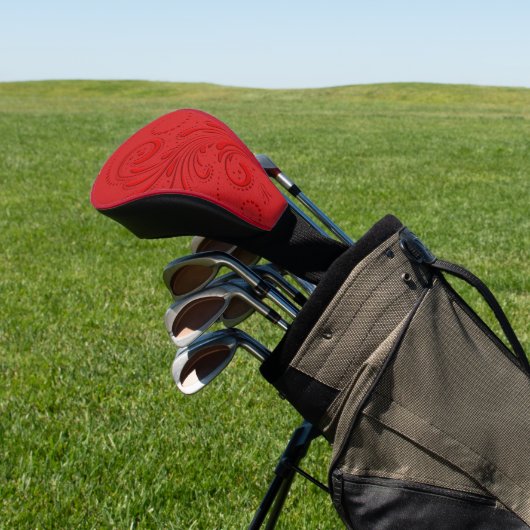 Monochromatisch rood wervelmonogram golfheadcover (Insitu)