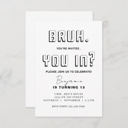 Monochromatische Bruh Verjaardag Bruh Het is mijn Kaart (Voorkant / Achterkant)