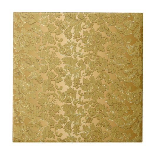 Monochromatische gouden  bloemdamast tegeltje (Voorkant)