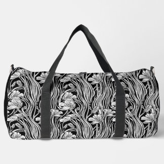 Monochromatische Line Art Floral Duffle Bag Plunjezak