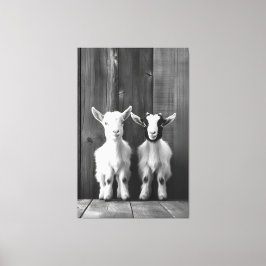 Monochromatische Portret van Twee Baby Geiten Canvas Afdruk