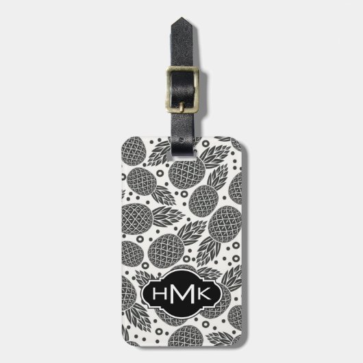 Monochrome anananassen | Monogram Bagagelabel (Voorkant verticaal)