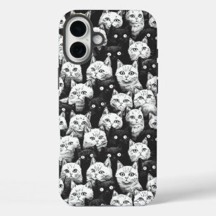 monochrome artistieke kat iPhone 16 plus hoesje