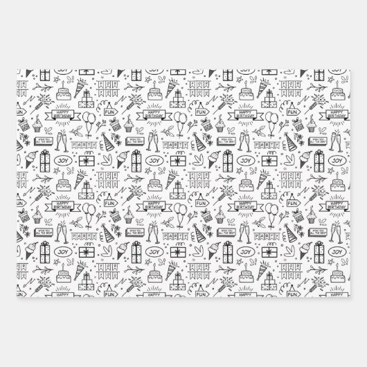 Monochrome Birthday Pattern Inpakpapier Vel (Voorkant)