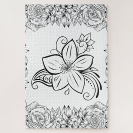Monochrome Bloemblad Grace – Minimalistische Bloem Legpuzzel