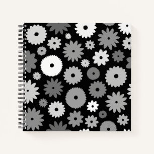 Monochrome Bloemen Groot Patroon Notitieboek