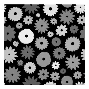 Monochrome Bloemen Groot Patroon Perfect Poster