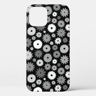 Monochrome Bloemen Herhalend Patroon iPhone 12 Hoesje
