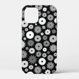 Monochrome Bloemen Herhalend Patroon iPhone 12 Mini Hoesje