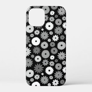 Monochrome Bloemen Herhalend Patroon iPhone 12 Mini Hoesje