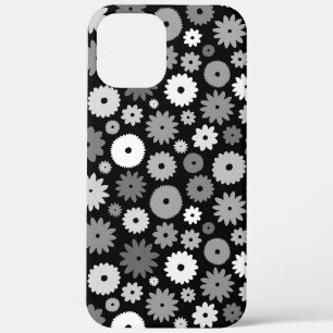 Monochrome Bloemen Herhalend Patroon iPhone 12 Pro Max Hoesje