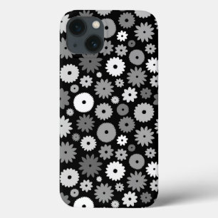 Monochrome Bloemen Herhalend Patroon iPhone 13 Hoesje