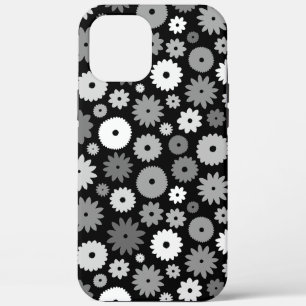 Monochrome Bloemen Herhalend Patroon iPhone 12 Pro Max Hoesje