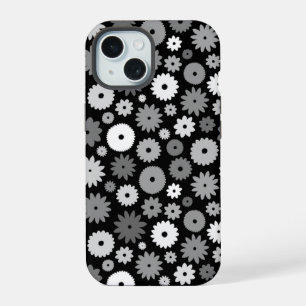 Monochrome Bloemen Herhalend Patroon iPhone 15 Hoesje
