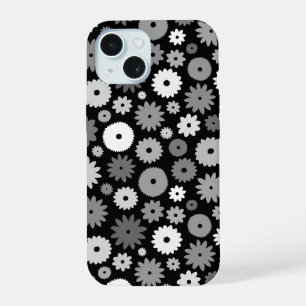 Monochrome Bloemen Herhalend Patroon iPhone 15 Hoesje