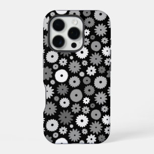 Monochrome Bloemen Herhalend Patroon iPhone 16 Pro Hoesje
