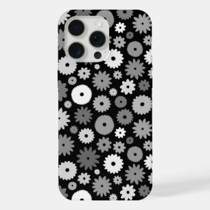 Monochrome Bloemen Herhalend Patroon iPhone 15 Pro Max Hoesje
