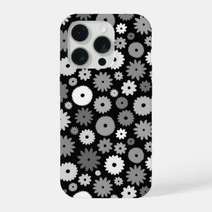 Monochrome Bloemen Herhalend Patroon iPhone 15 Pro Hoesje