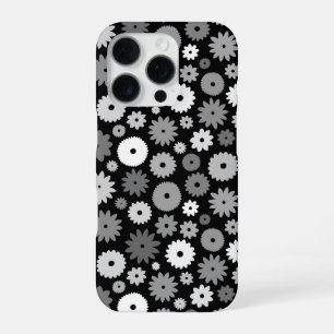 Monochrome Bloemen Herhalend Patroon iPhone 16 Pro Hoesje