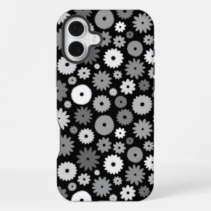 Monochrome Bloemen Herhalend Patroon iPhone 16 Plus Hoesje