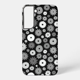 Monochrome Bloemen Herhalend Patroon Samsung Galaxy Hoesje