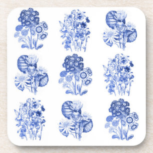Monochrome bloemen in Delfts blauw Onderzetter