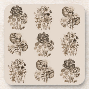 Monochrome bloemen in sepia brown drankjes onderzetter