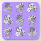 Monochrome bloemen op lila achtergrond bier onderzetter (Voorkant)