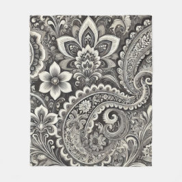 Monochrome Bloemen Paisley Zwart & Wit Fleece Deken