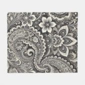 Monochrome Bloemen Paisley Zwart & Wit Fleece Deken (Voorkant (Horizontaal))