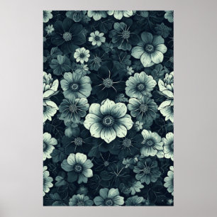 Monochrome bloemige elegantie: zwart en wit poster