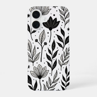 "Monochrome Bloemrijke Elegantie: Een Vintage-Geïn iPhone 16 Hoesje