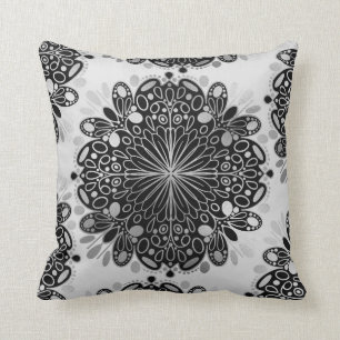 Monochrome Boho Zilver Zwart Grijs Mandala's Kussen
