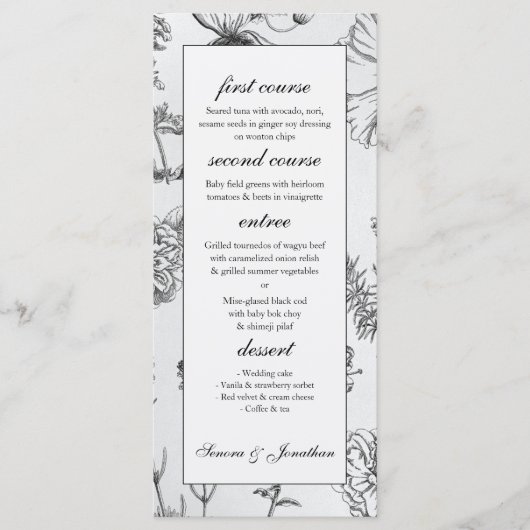 monochrome botanische bruiloft menu (Voorkant)
